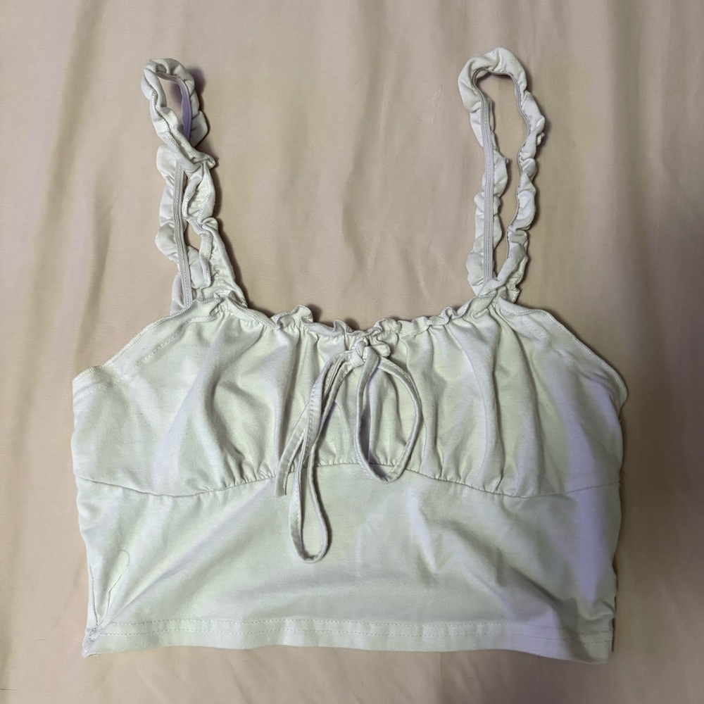 SHEIN Ruched Ruffle Strap Crop Top – Size M